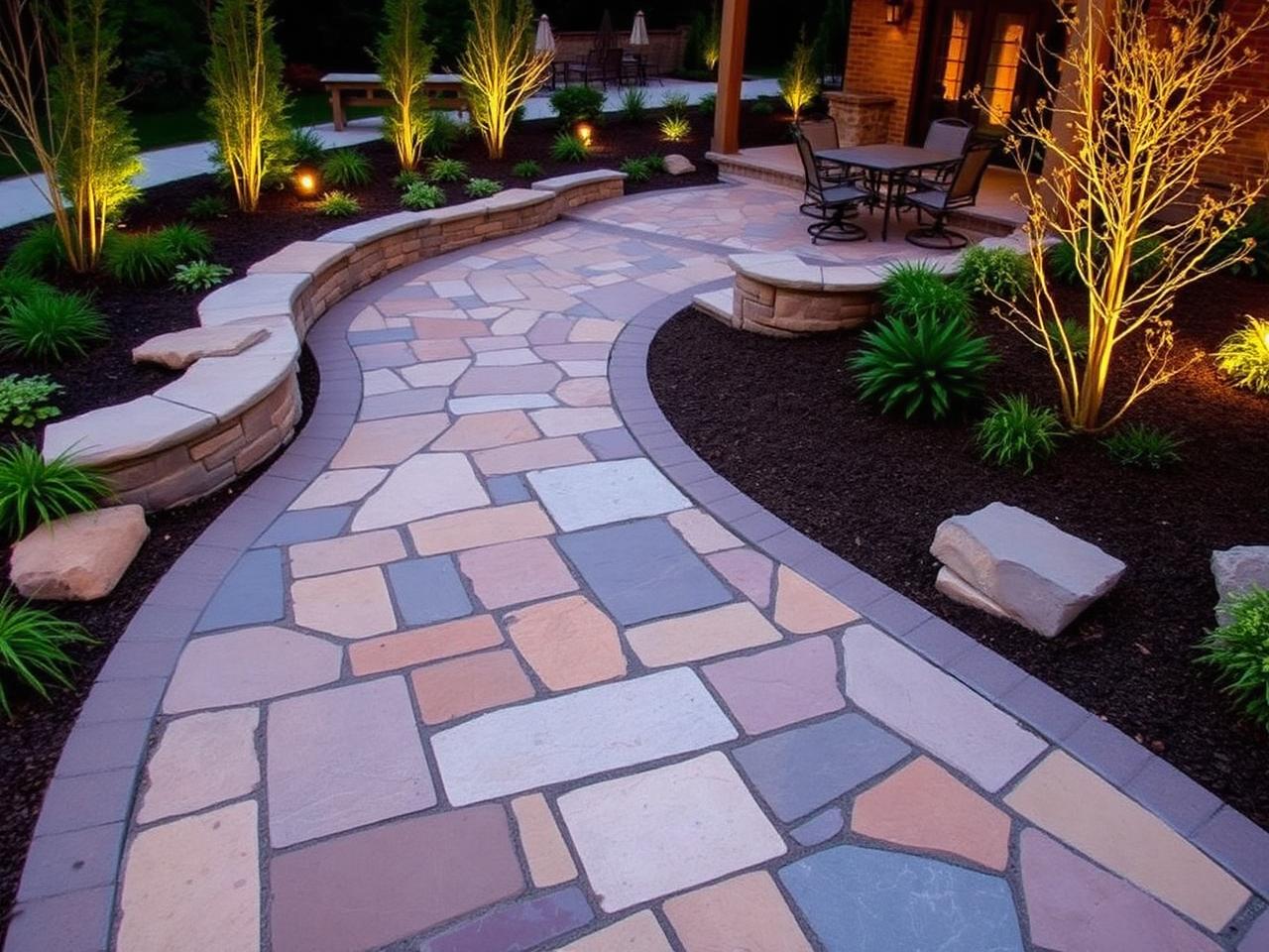 Stone walkway and patio hardscape project